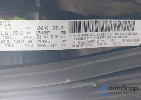 2017 Dodge Grand Caravan Sxt z USA, uszkodzony, nr VIN 2C4RDGCG1HR773185